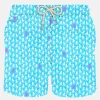 Herren-Badeshorts aus leichtem Stoff mit weißem und fuchsiafarbenem Oktopus-Print
