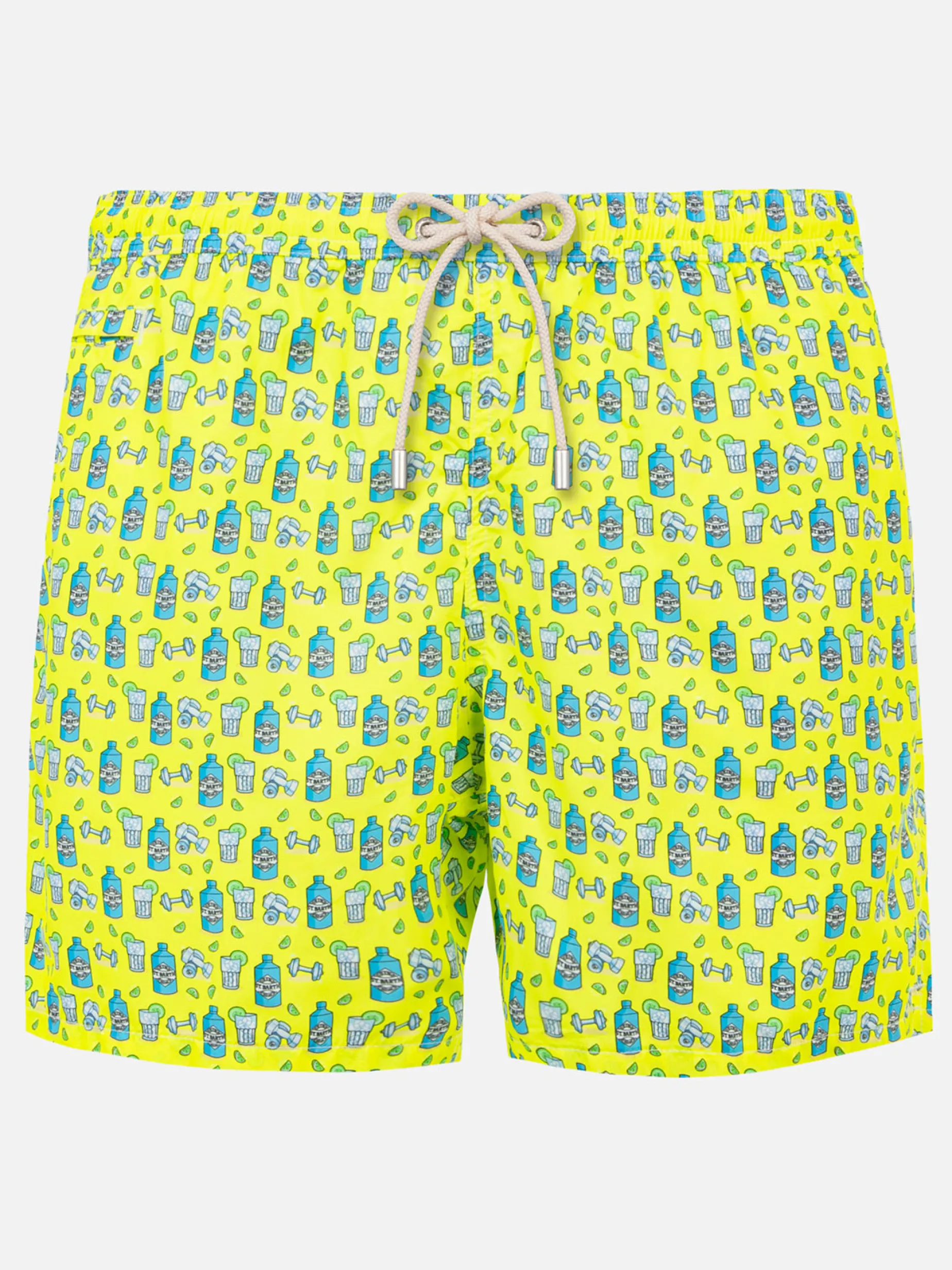 Herren-Badeshorts aus leichtem Stoff mit Gin- und Gym-Print