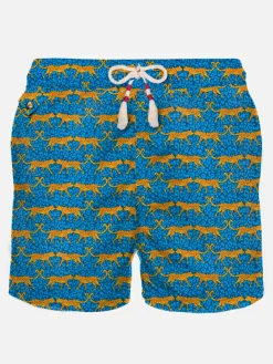Herren-Badeshorts aus leichtem Stoff mit Wildkatzen-Print