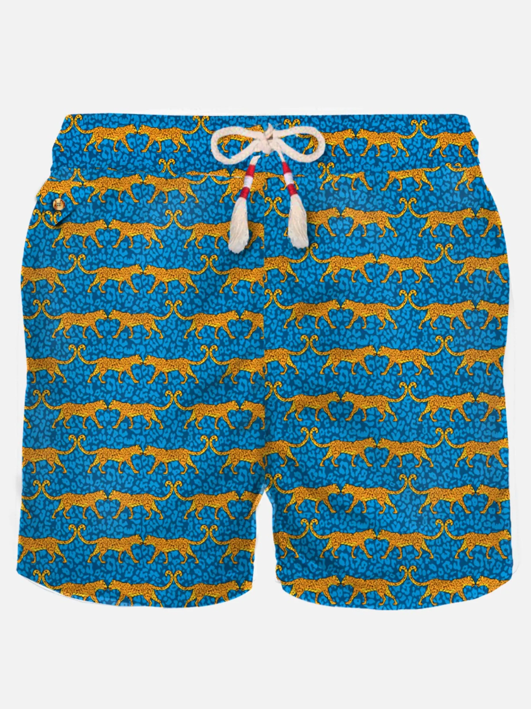 Herren-Badeshorts aus leichtem Stoff mit Wildkatzen-Print