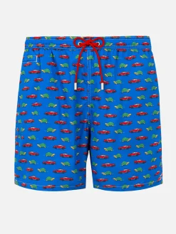 Herren-Badeshorts aus leichtem Stoff mit Schildkröten- und Autoaufdruck