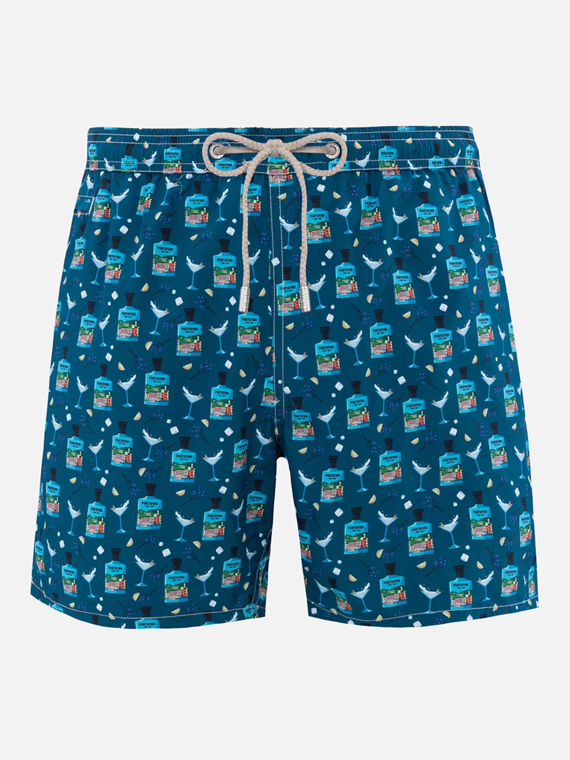 Herren-Badeshorts aus leichtem Stoff Lighting Micro Fantasy mit Gin Tonic Portofino Gin-Aufdruck | PORTOFINO DRY GIN SONDEREDITION