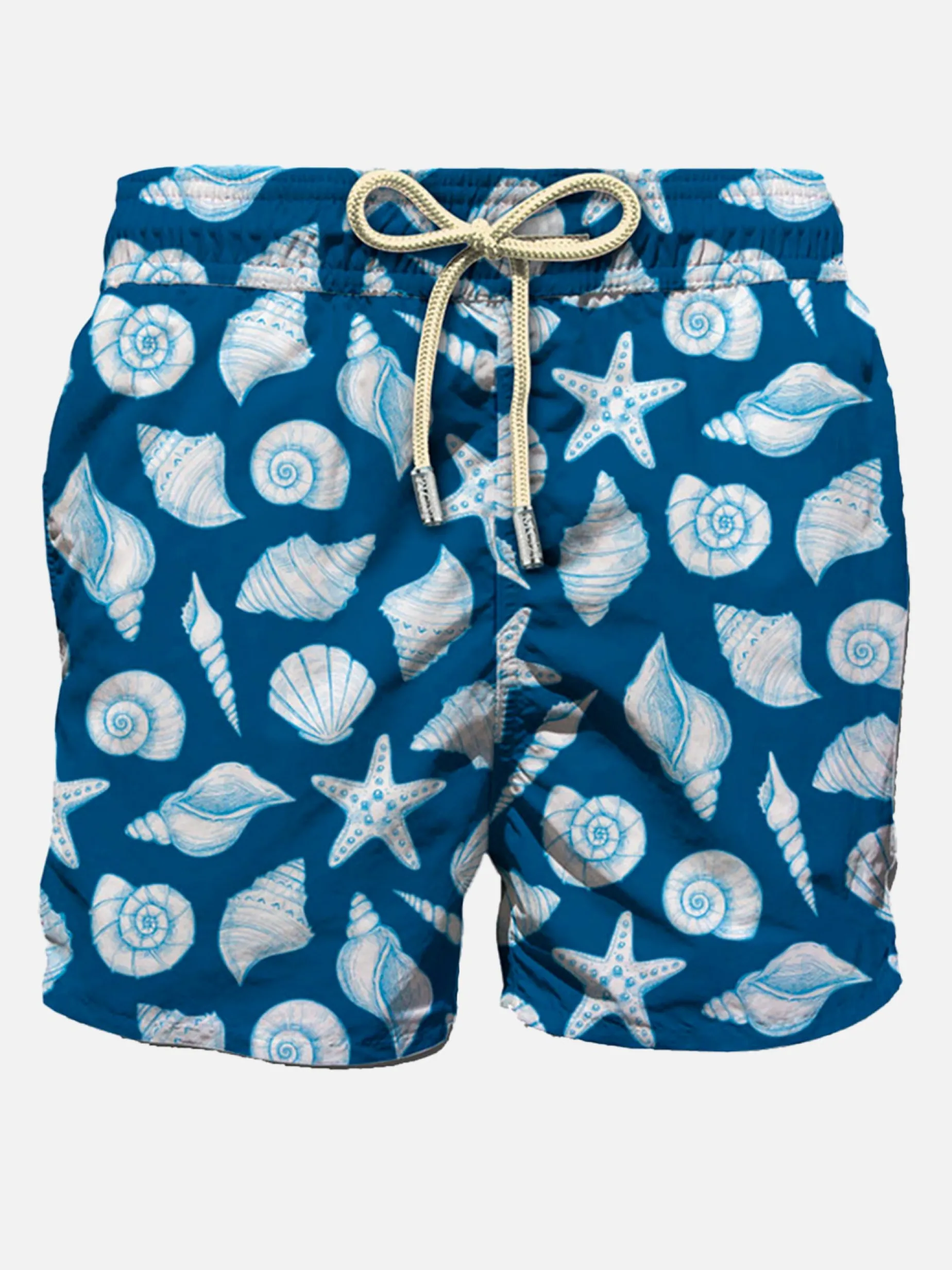 Herren-Badeshorts aus leichtem Stoff mit Muschelaufdruck