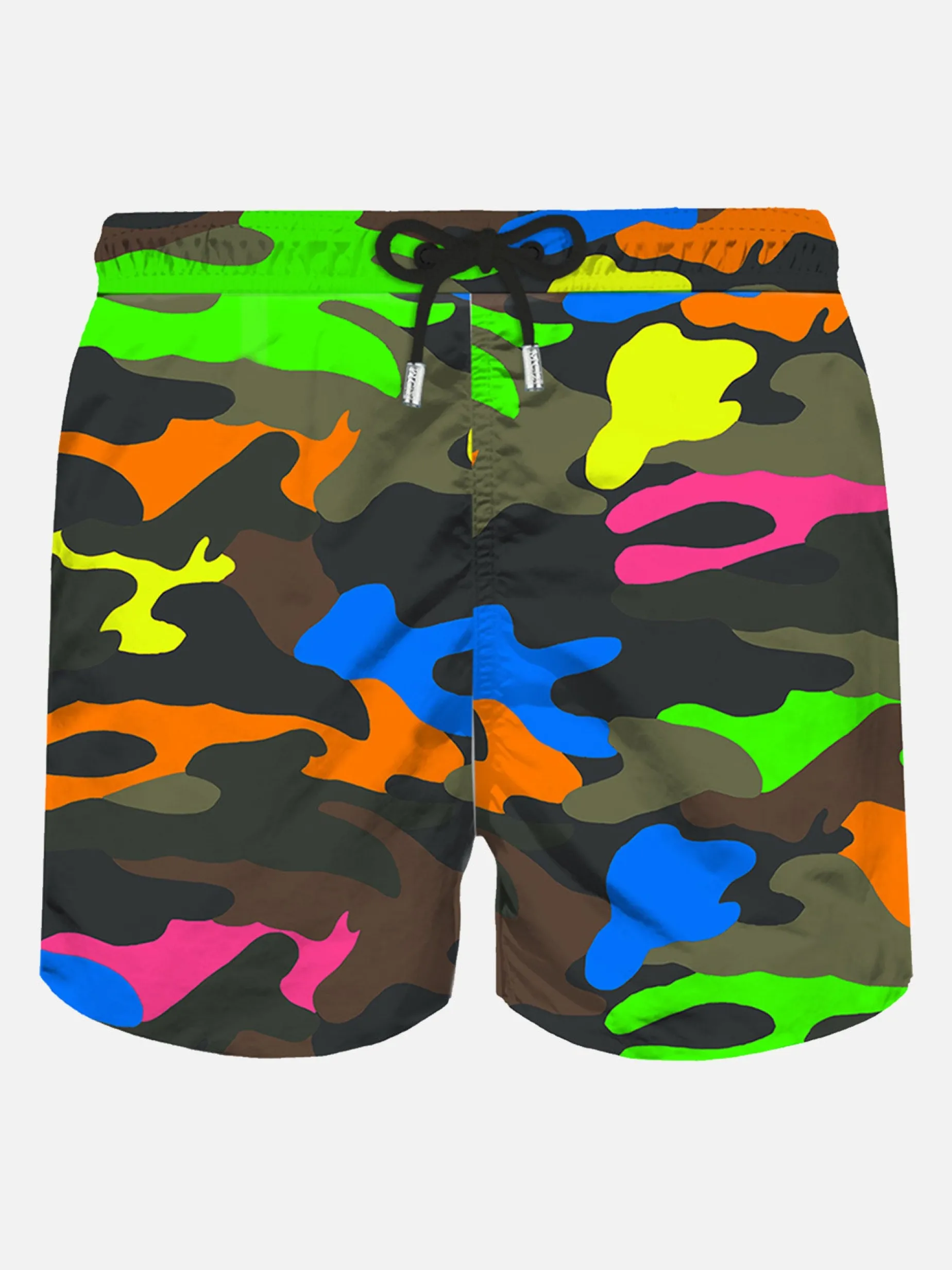 Herren-Badeshorts aus leichtem Stoff mit Fluo-Camouflage-Print