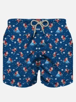 Herren-Badeshorts aus leichtem Stoff mit Happy Santa Claus-Aufdruck