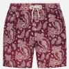 Herren-Badeshorts aus leichtem Stoff mit burgunderrotem Paisley-Print