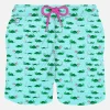 Herren-Badeshorts aus leichtem Stoff mit Schwimmer-Schildkröten-Print