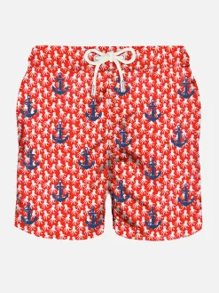 Herren-Badeshorts aus leichtem Stoff mit aufgestickten Ankern