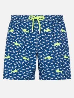 Herren-Badeshorts aus leichtem Stoff mit aufgestickten Haien
