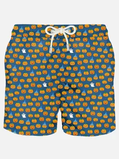Herren-Badeshorts aus leichtem Stoff mit Halloween-Aufdruck