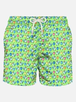 Herren-Badeshorts aus leichtem Stoff mit Hahnenmuster