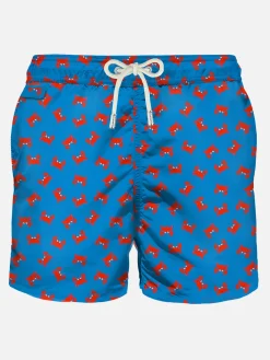 Herren-Badeshorts aus leichtem Stoff mit Krabbenmuster