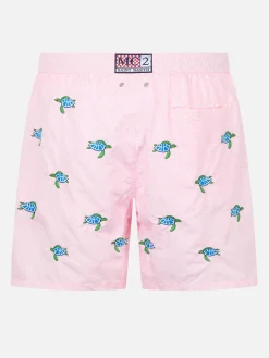 Herren-Badeshorts aus leichtem Stoff mit aufgestickten Meeresschildkröten