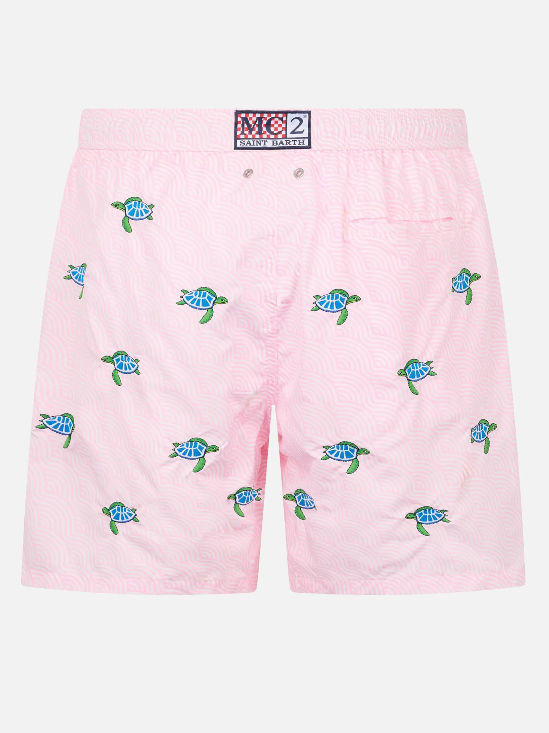 Herren-Badeshorts aus leichtem Stoff mit aufgestickten Meeresschildkröten