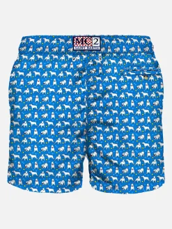 Herren-Badeshorts aus leichtem Stoff mit Bullterrier-Print