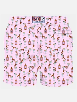 Herren-Badeshorts aus leichtem Stoff mit Gin- und Affen-Print
