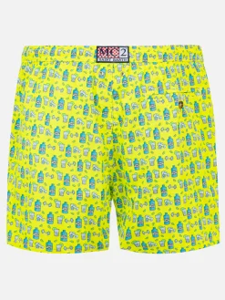Herren-Badeshorts aus leichtem Stoff mit Gin- und Gym-Print