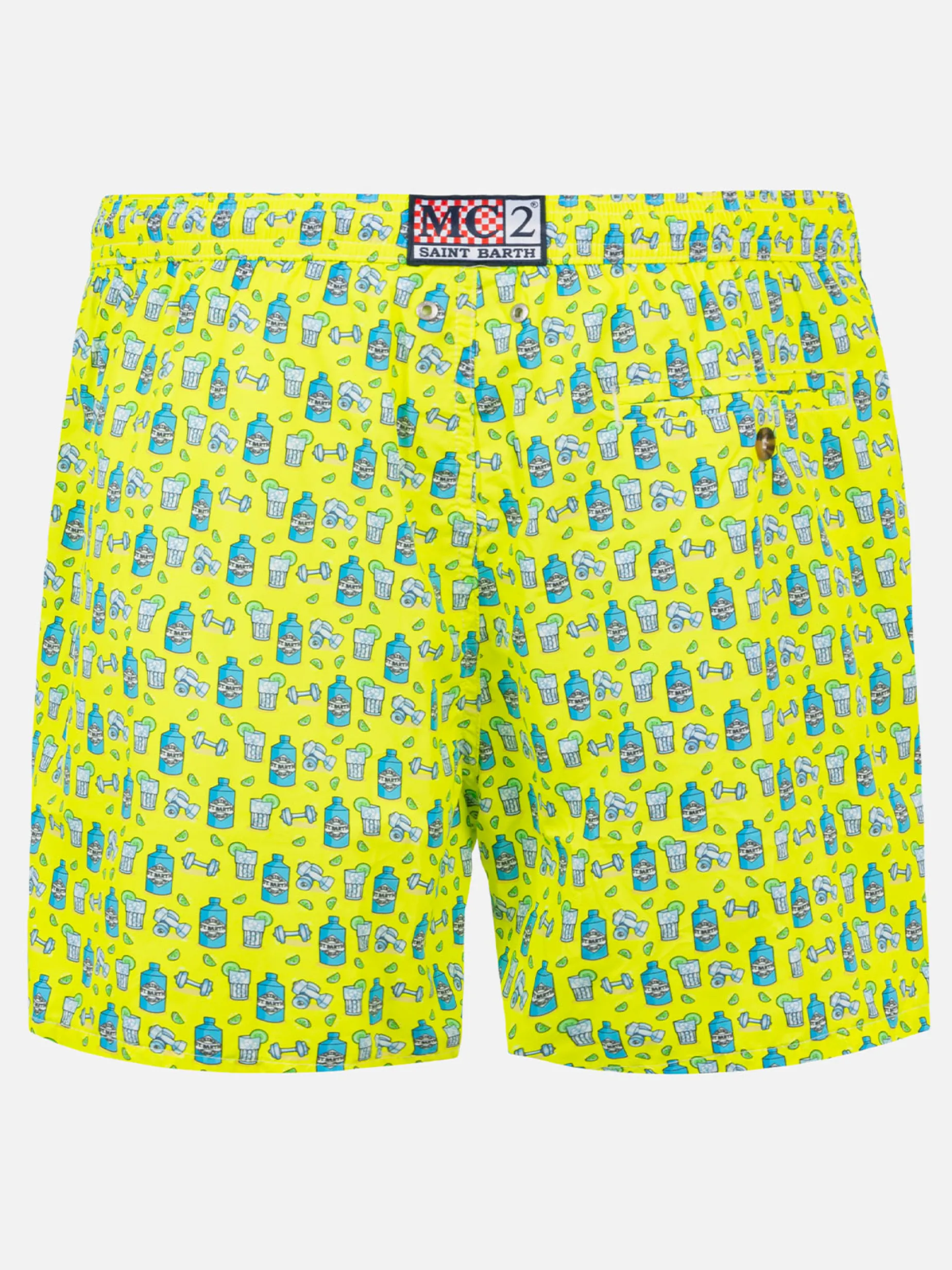 Herren-Badeshorts aus leichtem Stoff mit Gin- und Gym-Print
