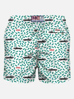 Herren-Badeshorts aus leichtem Stoff mit Auto- und Geldaufdruck | DIABOLIK SONDEREDITION