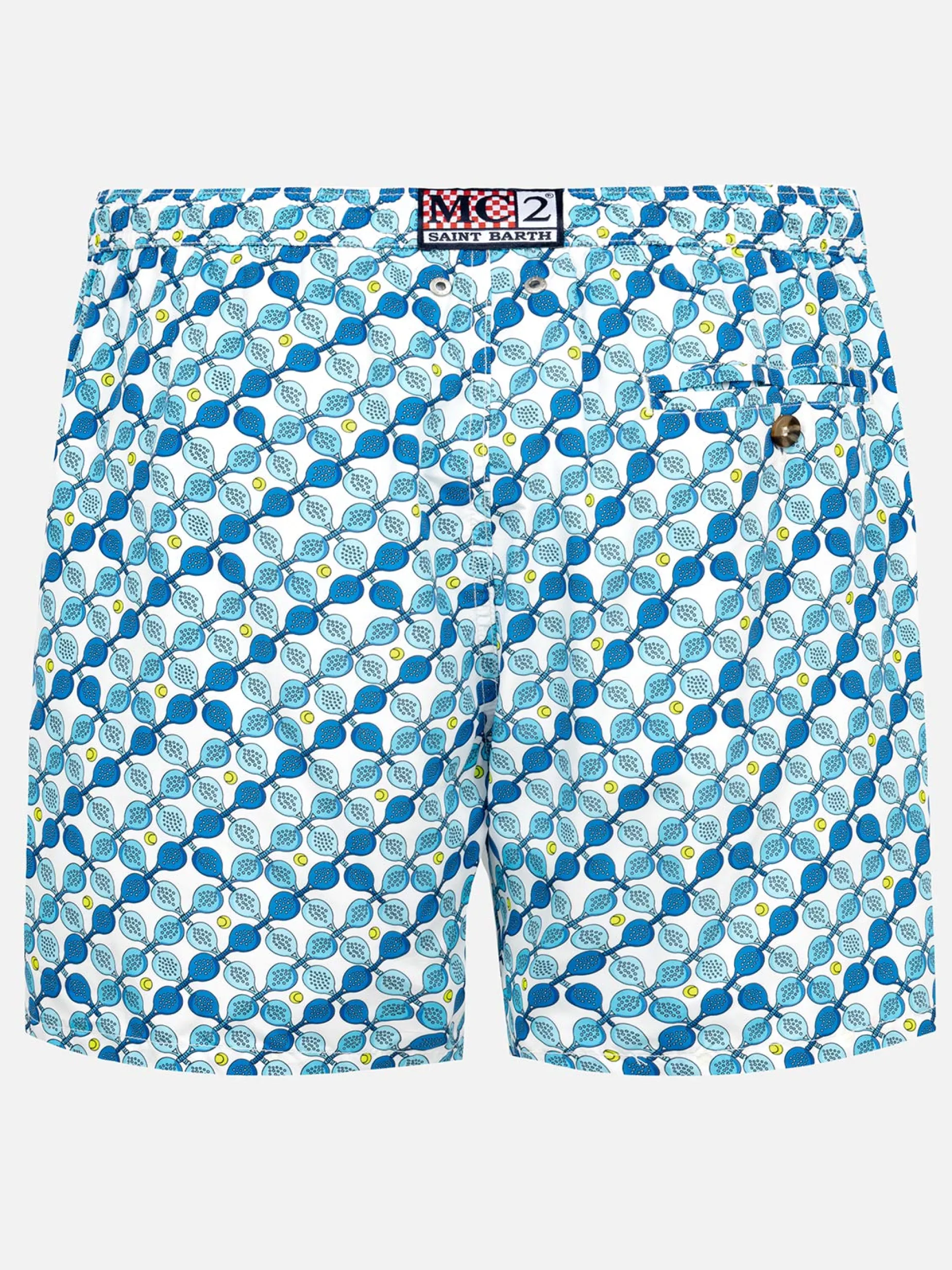 Herren-Badeshorts aus leichtem Stoff mit Padelschläger-Aufdruck