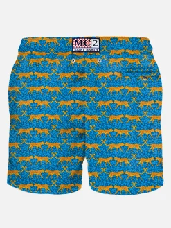 Herren-Badeshorts aus leichtem Stoff mit Wildkatzen-Print