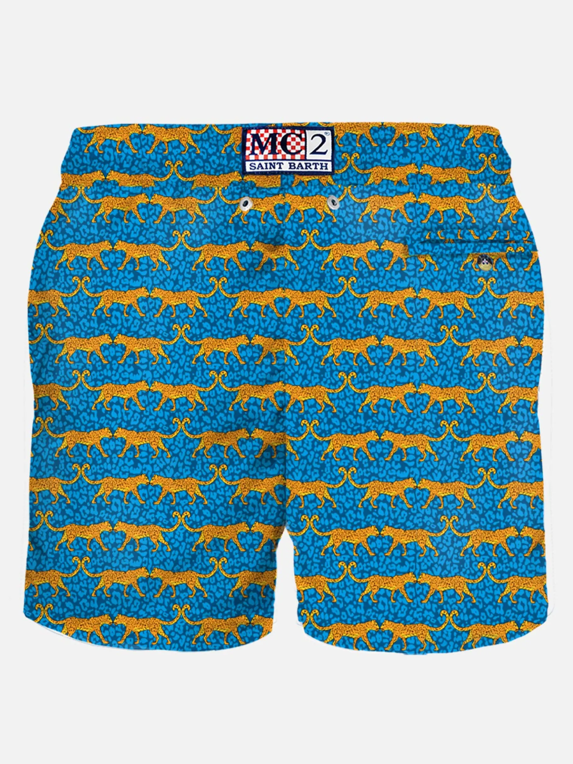 Herren-Badeshorts aus leichtem Stoff mit Wildkatzen-Print