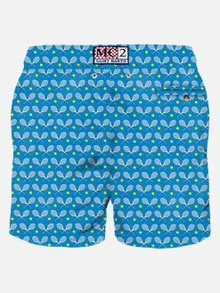 Herren-Badeshorts aus leichtem Stoff mit Schlägeraufdruck