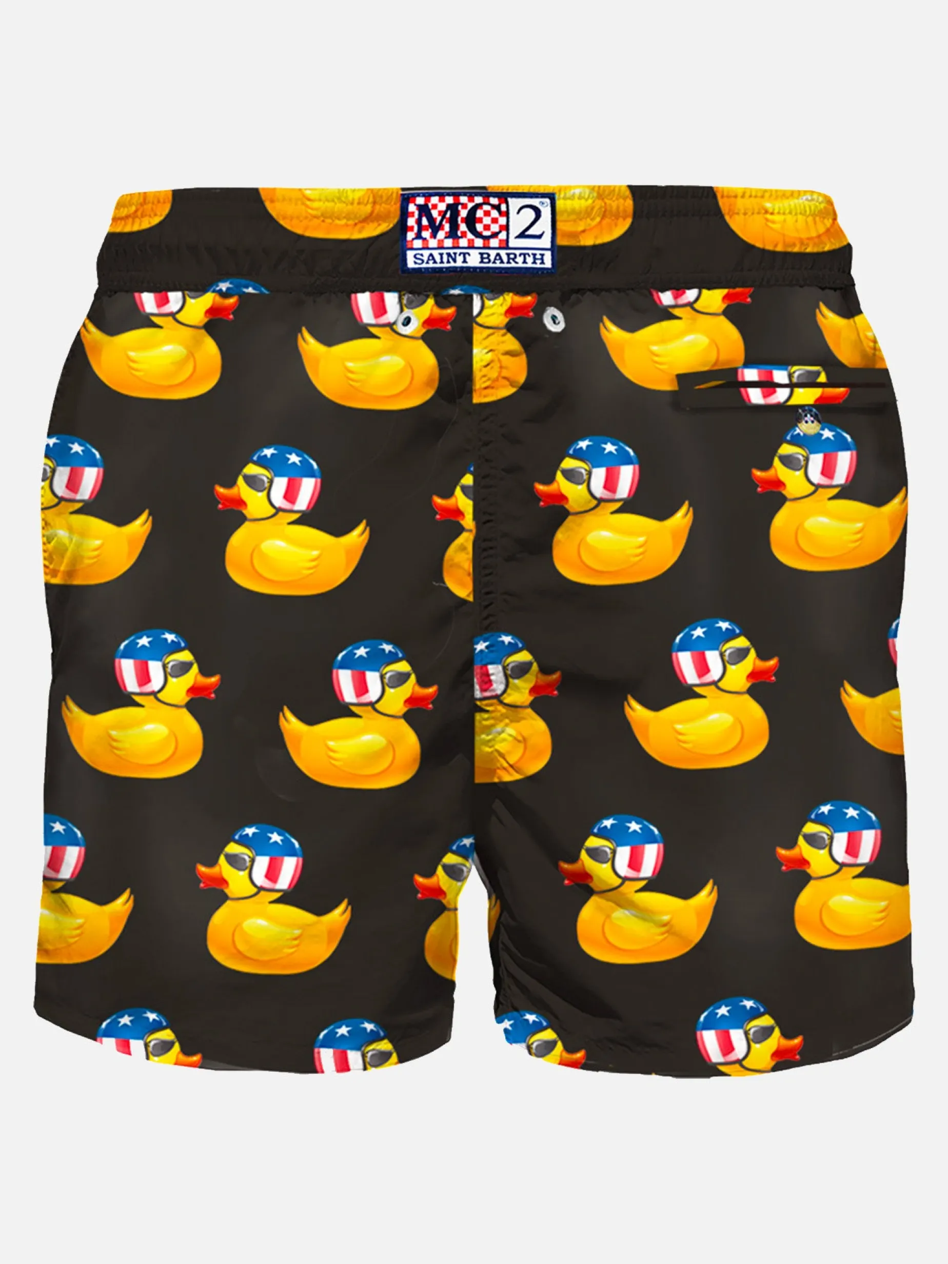 Herren-Badeshorts aus leichtem Stoff, Biker-Design, Ducky