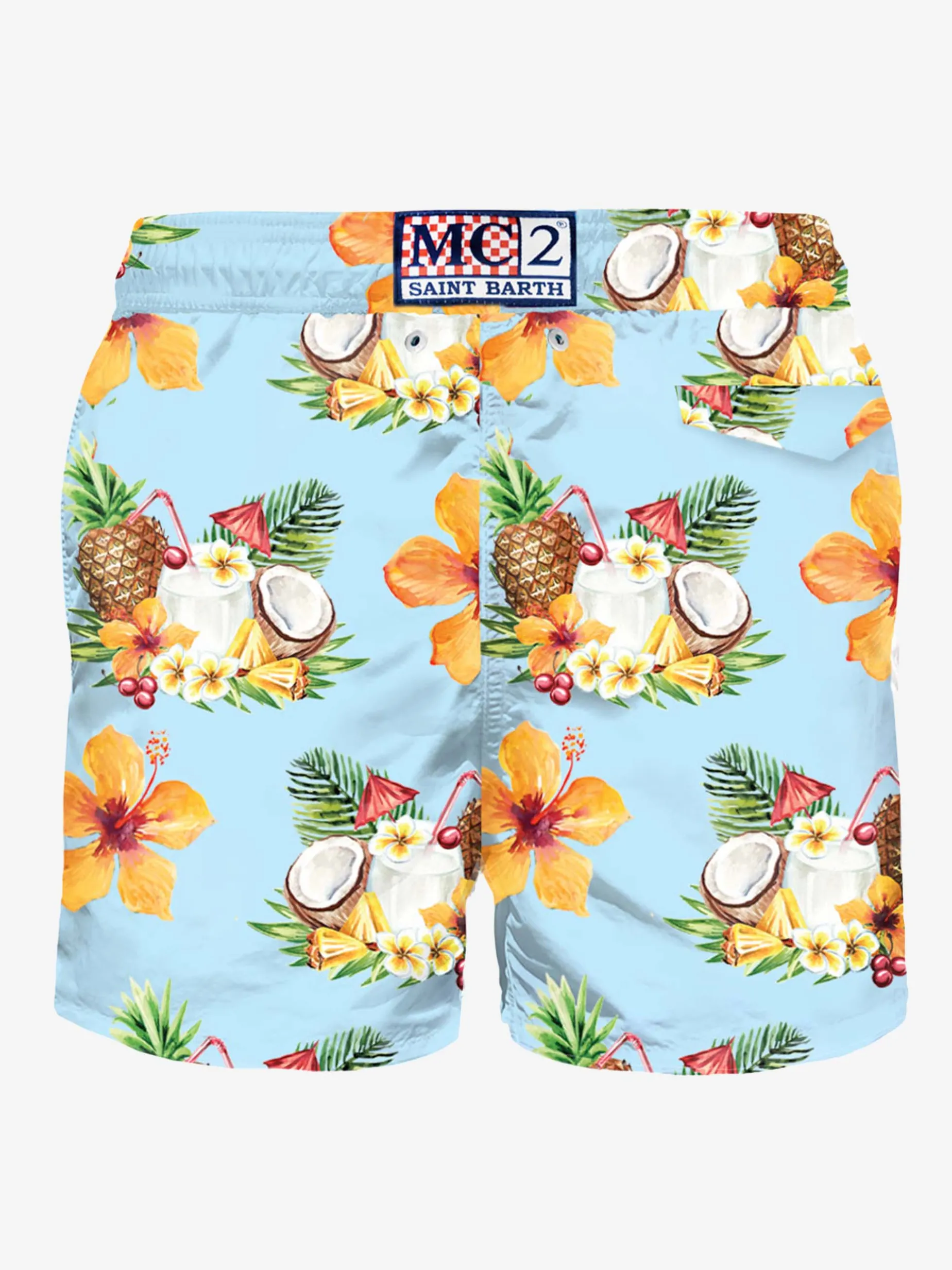 Herren-Badeshorts aus leichtem Stoff mit Kokosnuss- und Ananas-Print