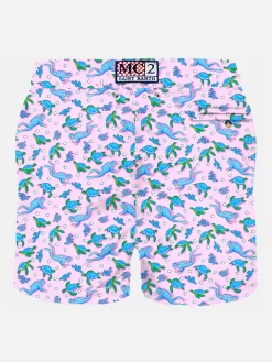 Herren-Badeshorts aus leichtem Stoff mit Schildkröten- und Taucher-Aufdruck