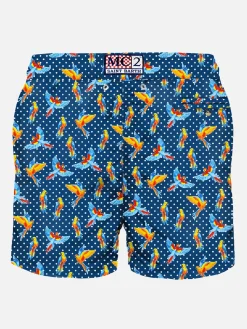 Herren-Badeshorts aus leichtem Stoff mit tropischem Birdies-Print