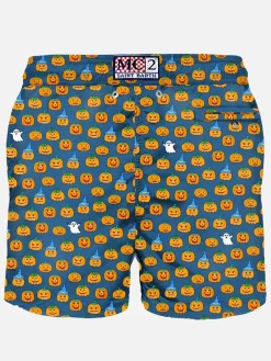 Herren-Badeshorts aus leichtem Stoff mit Halloween-Aufdruck