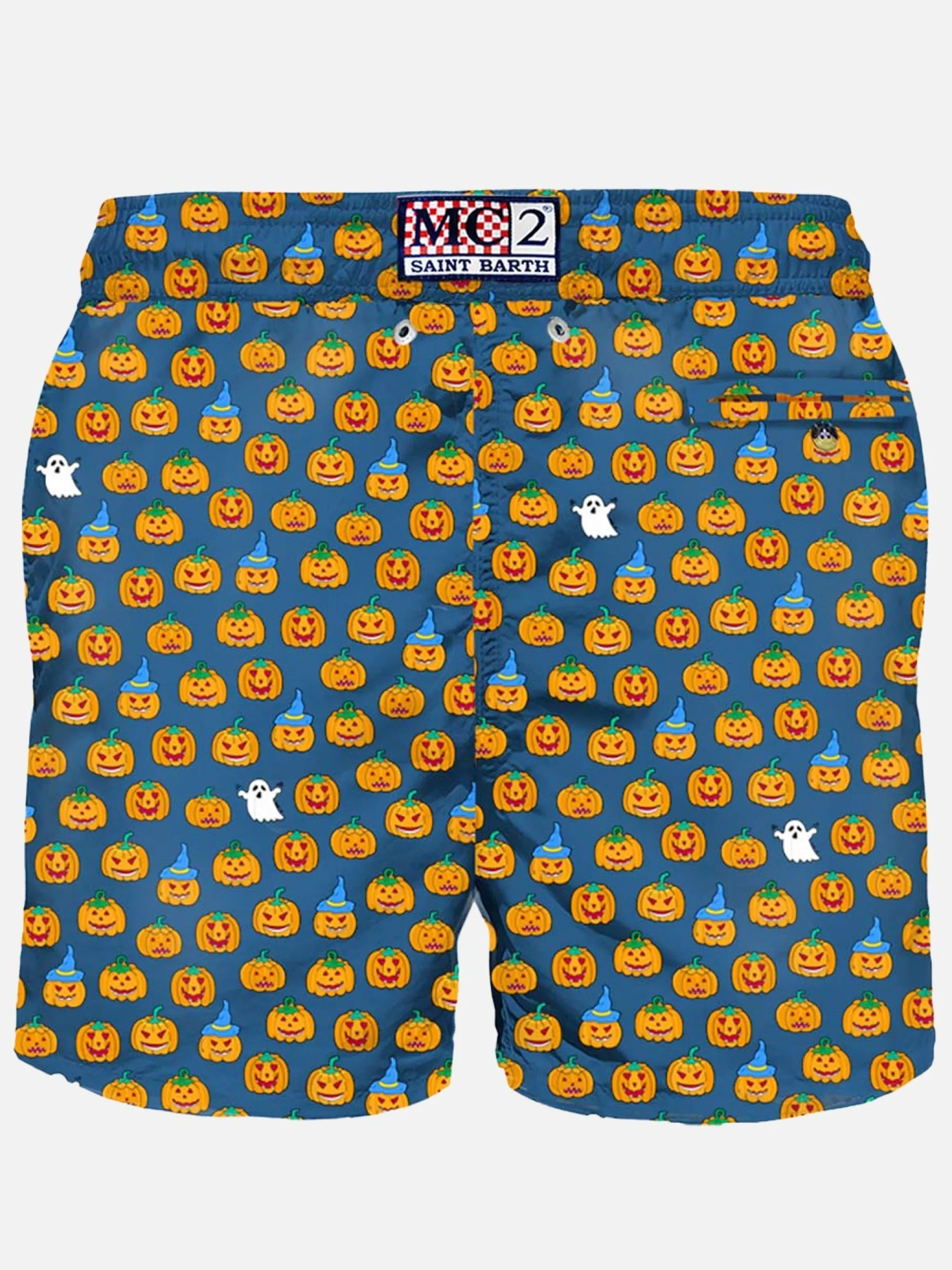 Herren-Badeshorts aus leichtem Stoff mit Halloween-Aufdruck