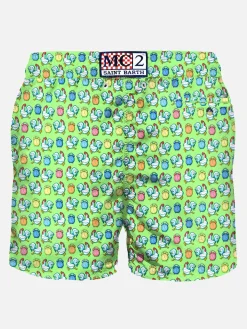 Herren-Badeshorts aus leichtem Stoff mit Hahnenmuster