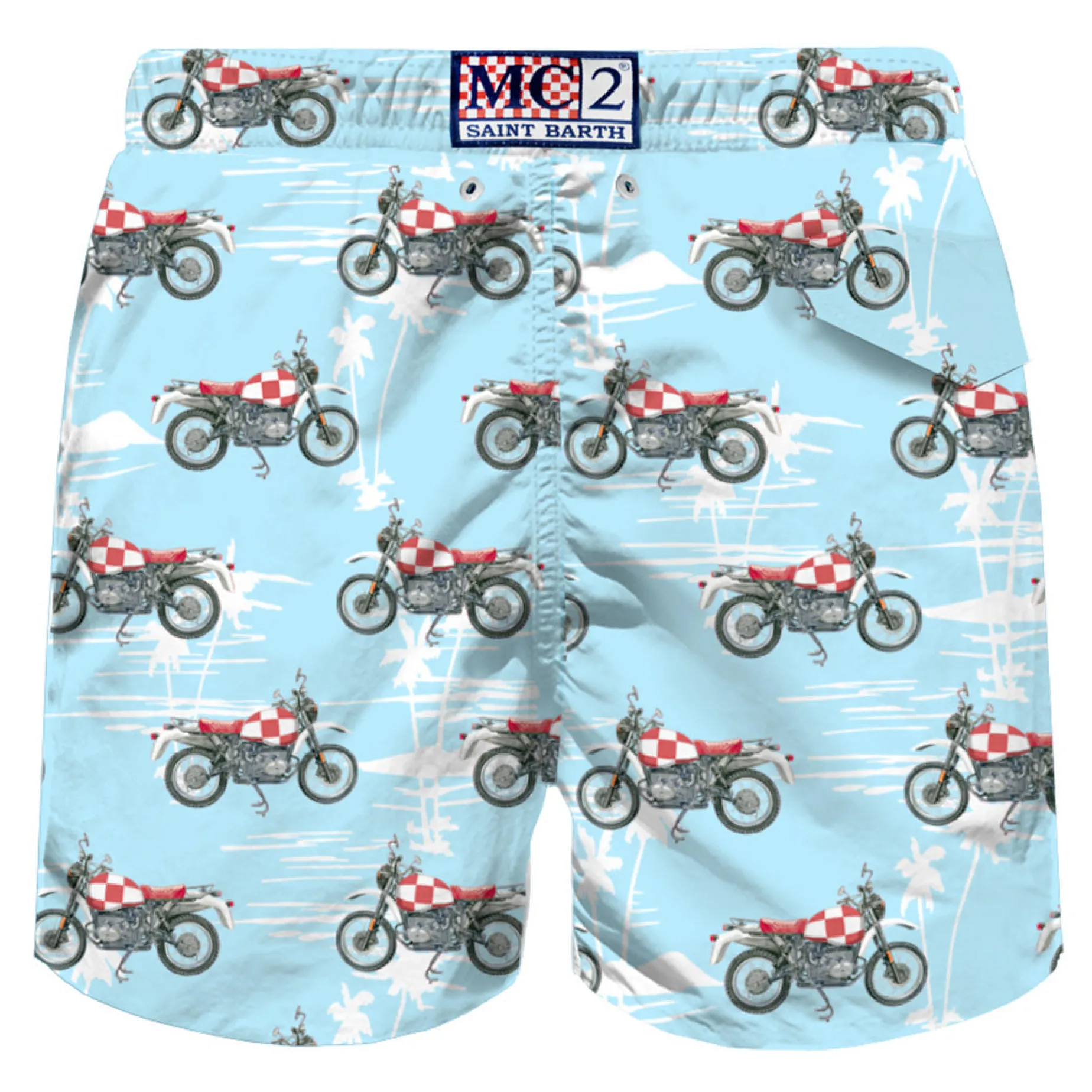 Herren-Badeshorts aus leichtem Stoff mit Motorrad-Aufdruck
