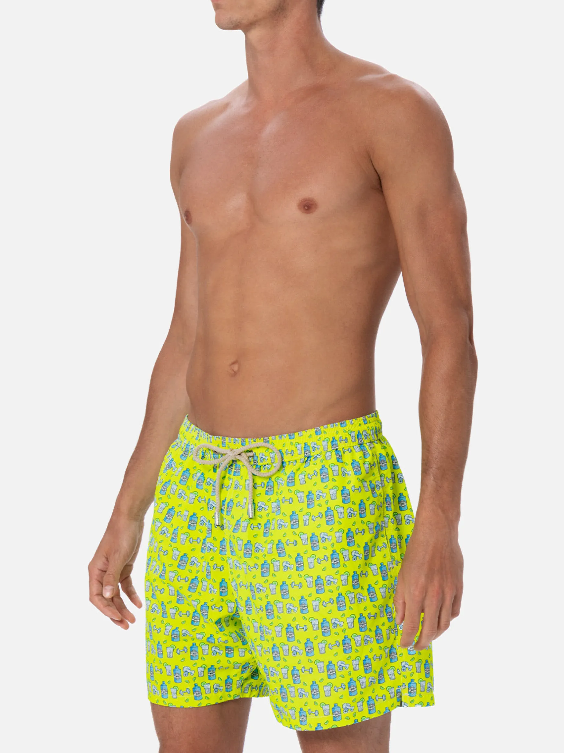 Herren-Badeshorts aus leichtem Stoff Lighting Micro Fantasy mit Gym- und Gin-Aufdruck