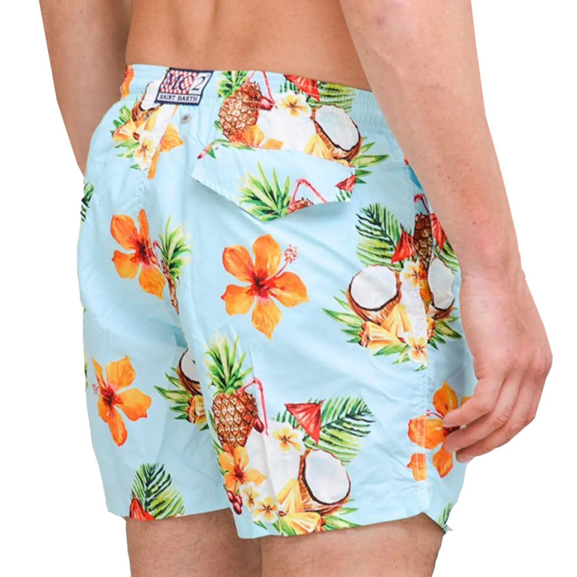 Herren-Badeshorts aus leichtem Stoff mit Kokosnuss- und Ananas-Print