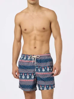 Herren-Badeshorts aus leichtem Stoff mit Schneemann-Print