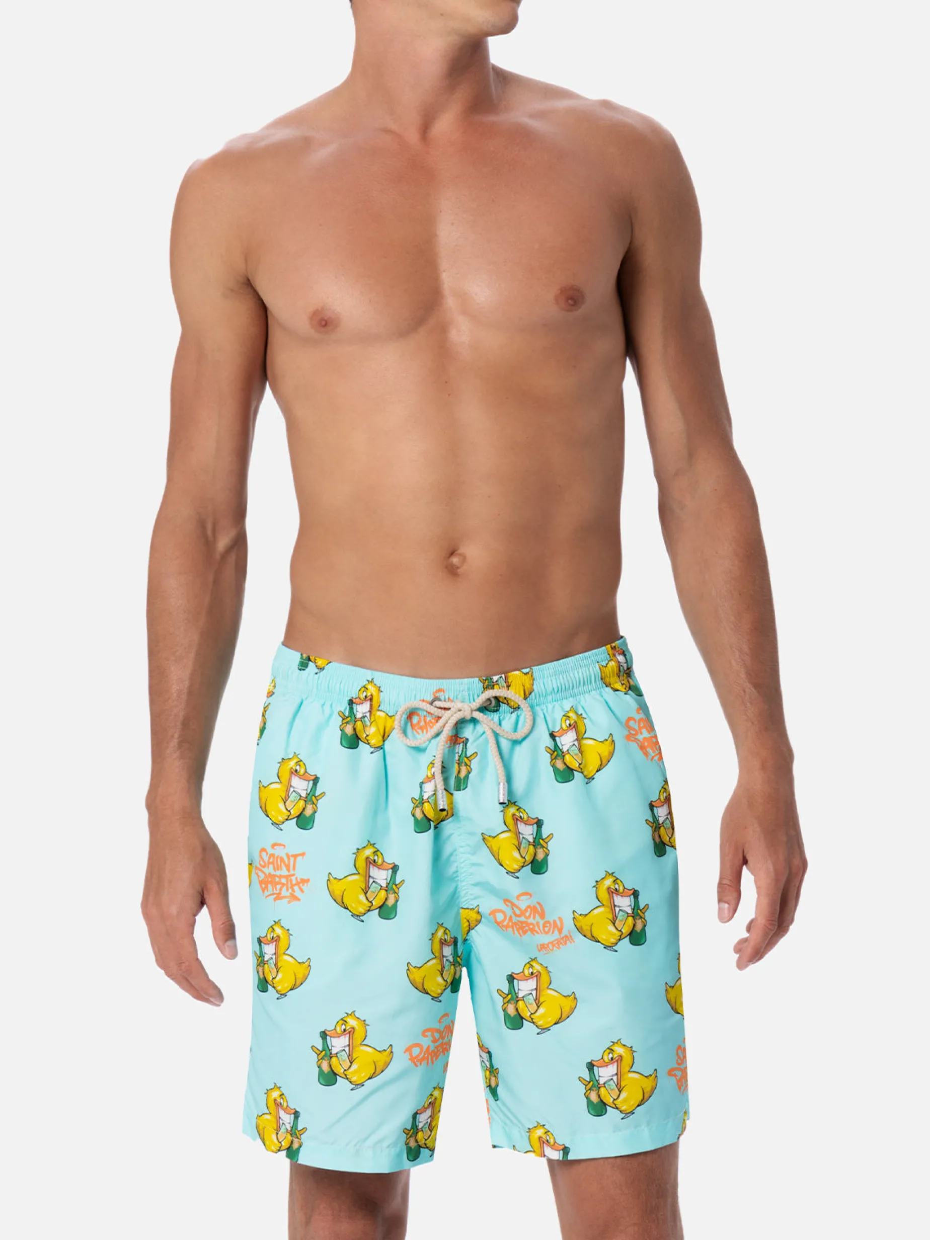 Herren-Badeshorts aus leichtem Stoff Lighting mit Cryptopuppets-Aufdruck | CRYPTOPUPPET-SONDERAUSGABE