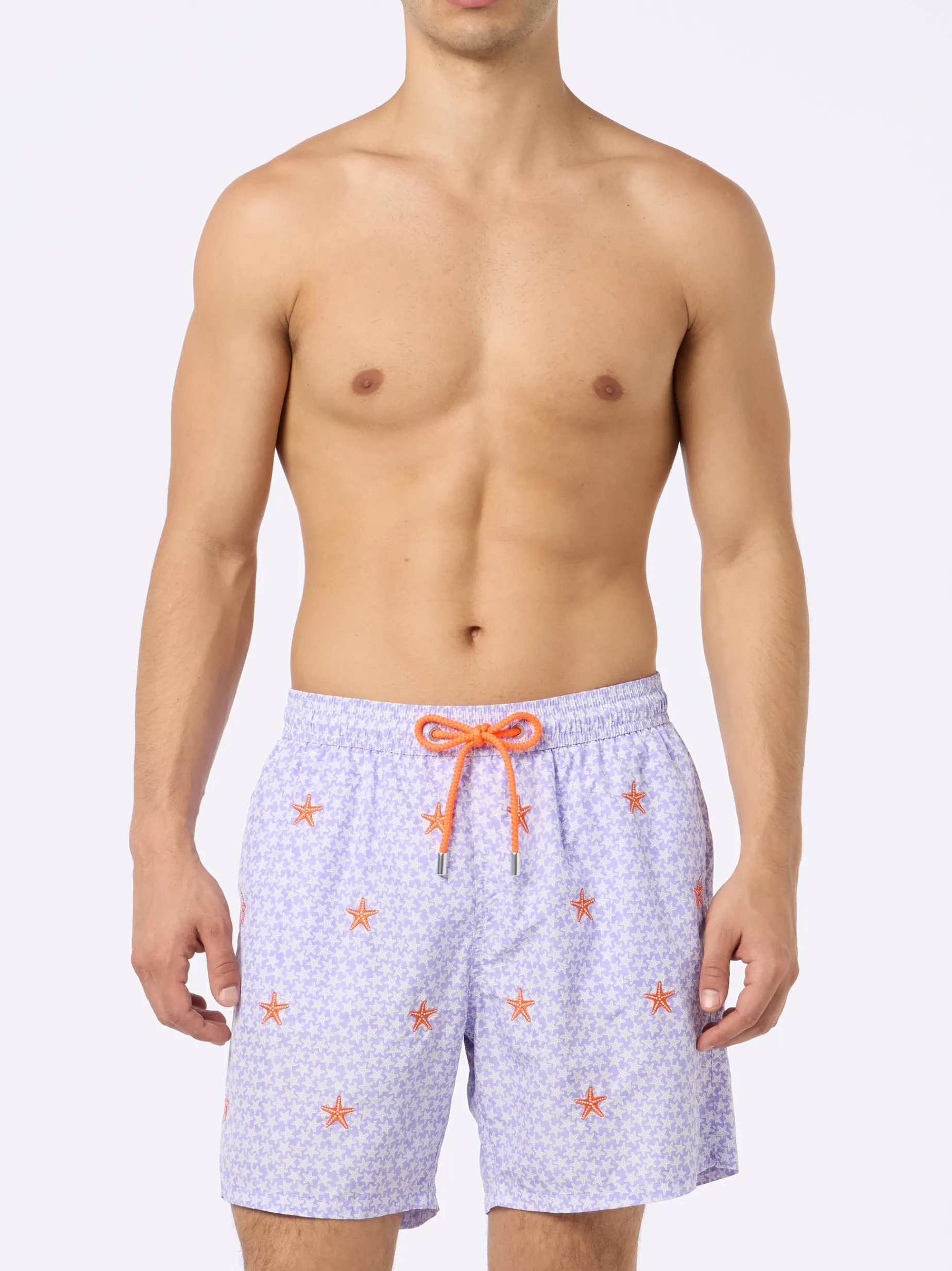 Herren-Badeshorts aus leichtem Stoff Lighting mit aufgestickten Seesternen