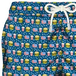 Herren-Badeshorts aus leichtem Stoff mit Fast-Food-Print