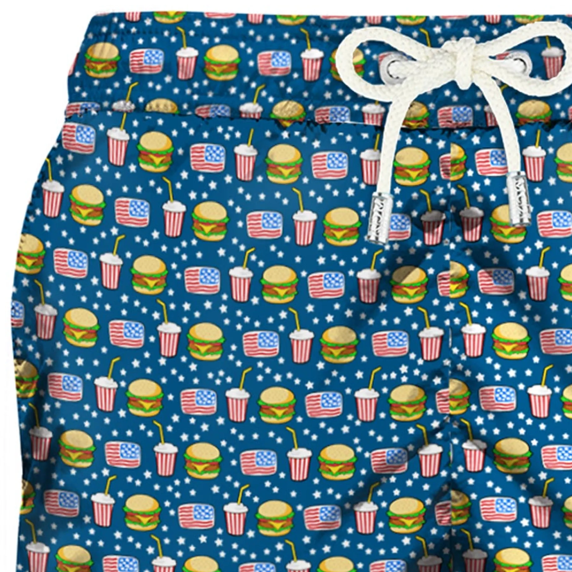 Herren-Badeshorts aus leichtem Stoff mit Fast-Food-Print