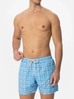 Herren-Badeshorts aus leichtem Stoff mit Pilz-Print