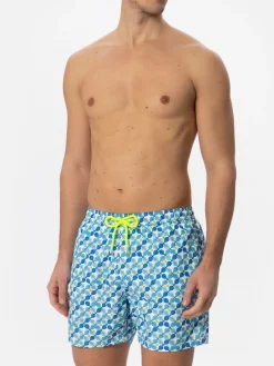 Herren-Badeshorts aus leichtem Stoff mit Padelschläger-Aufdruck
