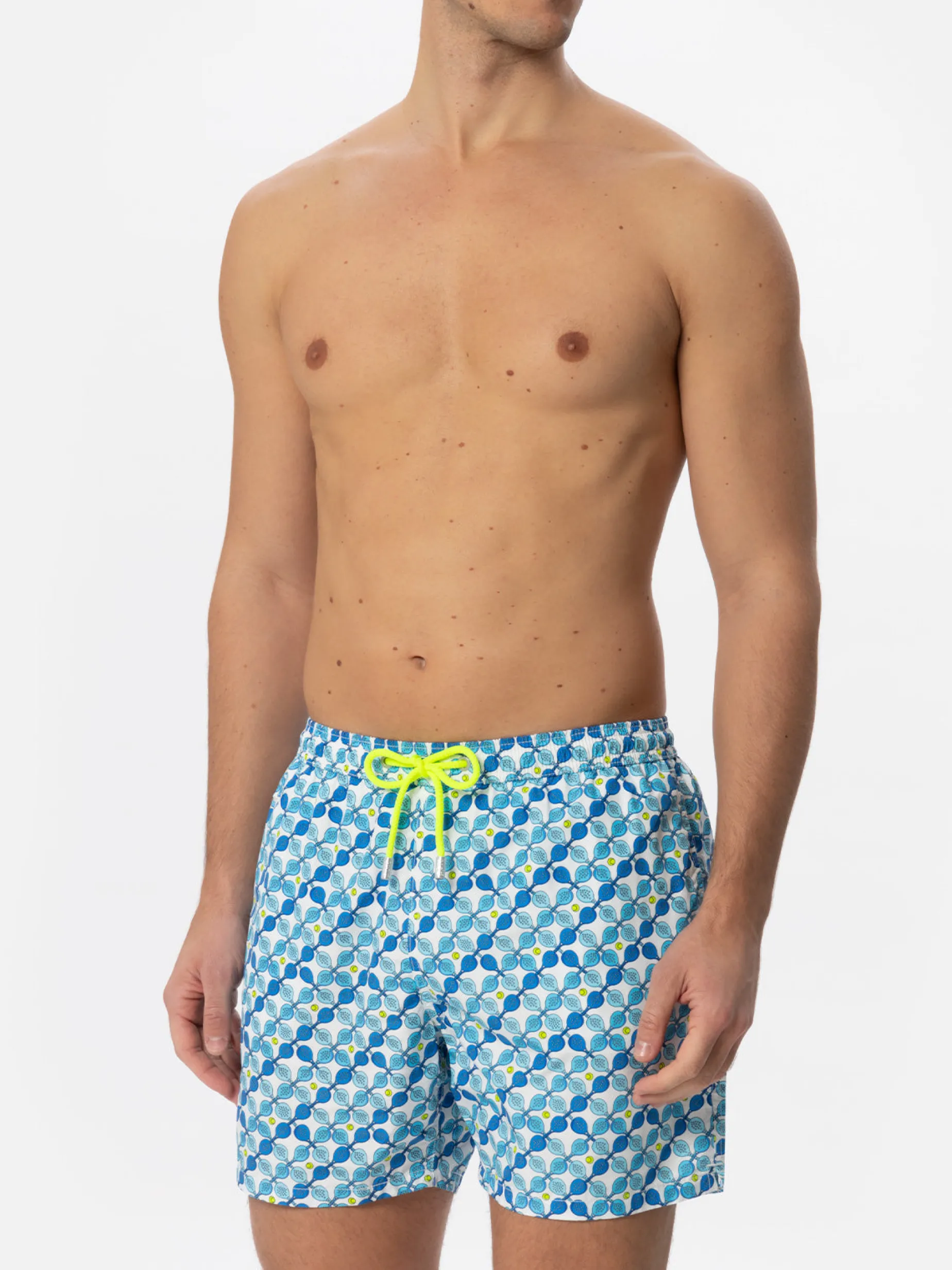 Herren-Badeshorts aus leichtem Stoff mit Padelschläger-Aufdruck