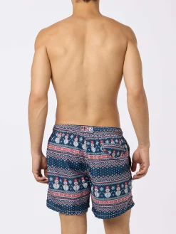 Herren-Badeshorts aus leichtem Stoff mit Schneemann-Print