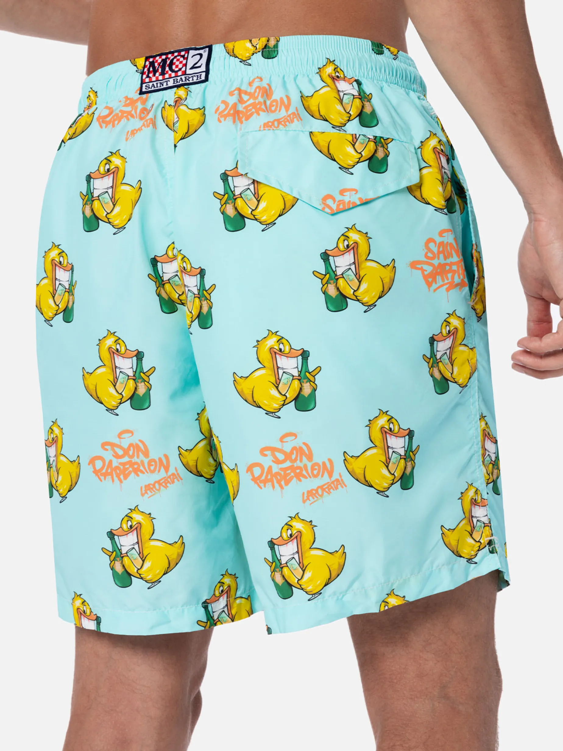 Herren-Badeshorts aus leichtem Stoff Lighting mit Cryptopuppets-Aufdruck | CRYPTOPUPPET-SONDERAUSGABE