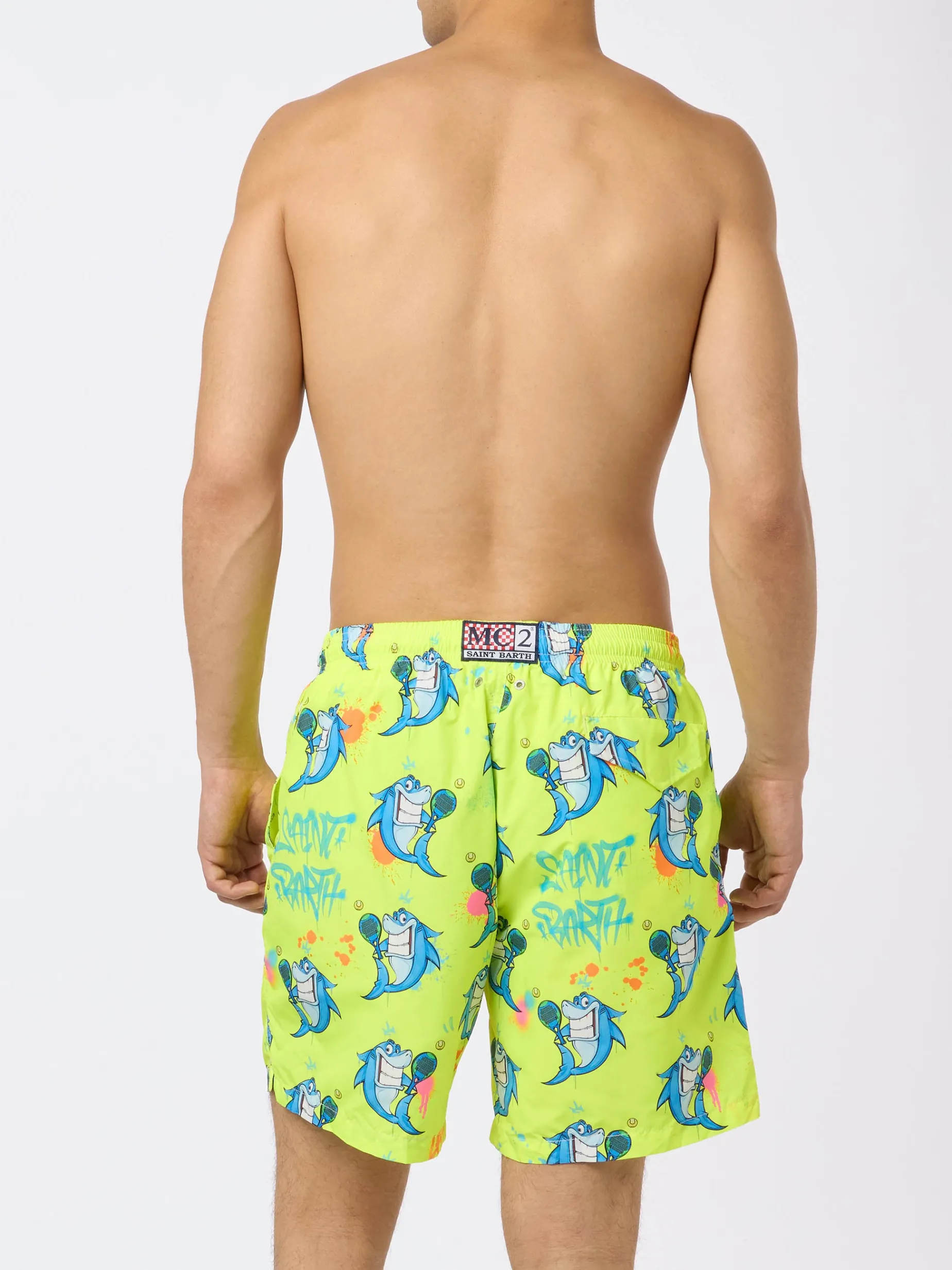 Herren-Badeshorts aus leichtem Stoff Lighting mit Cryptopuppets-Aufdruck | CRYPTOPUPPET-SONDERAUSGABE