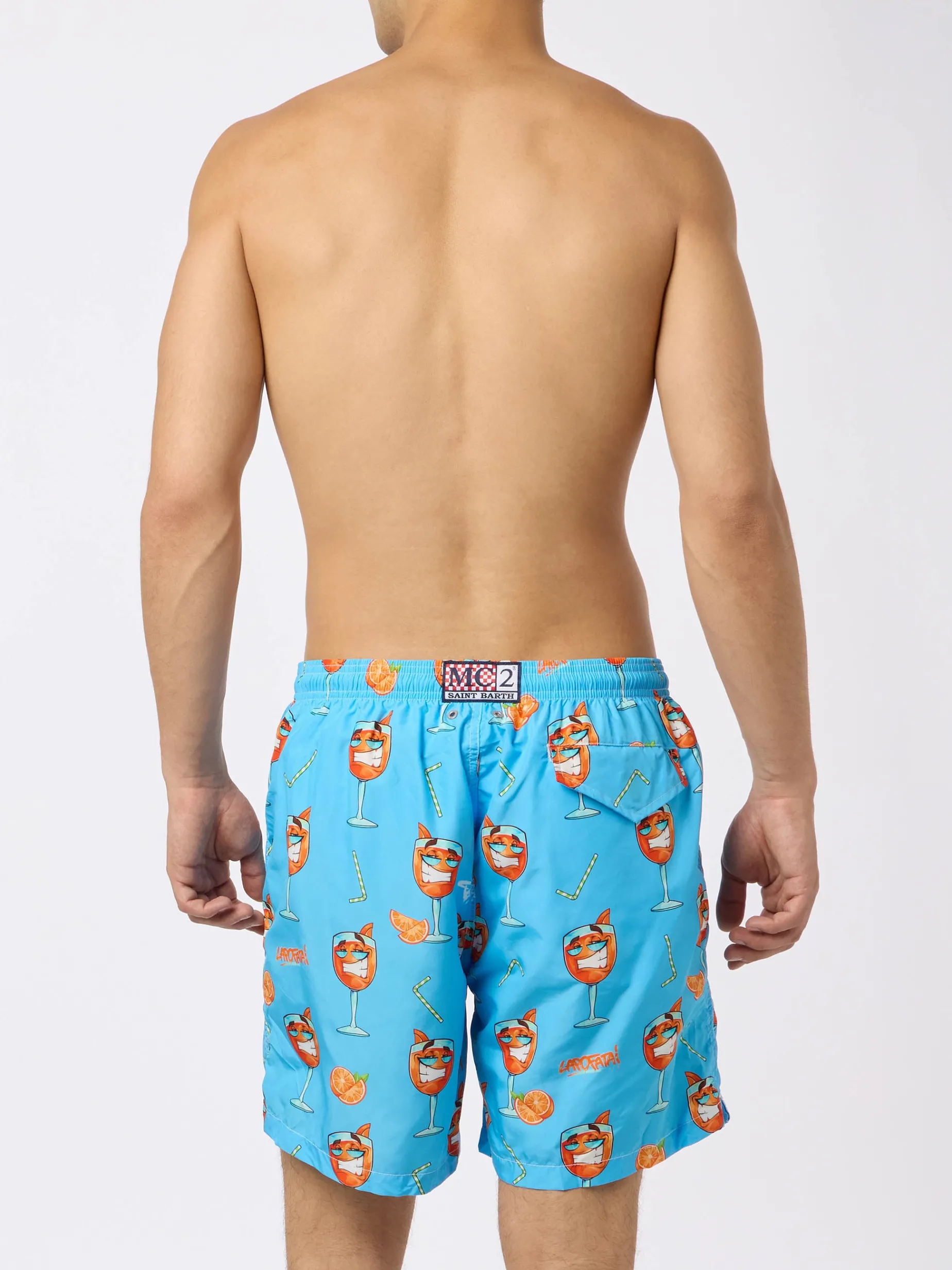 Herren-Badeshorts aus leichtem Stoff Lighting mit Cryptopuppets-Aufdruck | CRYPTOPUPPET-SONDERAUSGABE