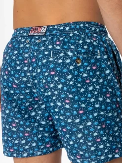 Herren-Badeshorts aus leichtem Stoff mit Krabbenprint